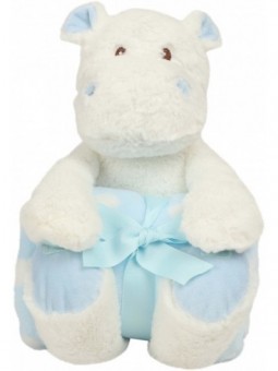 Hippo met fleece dekentje blauw