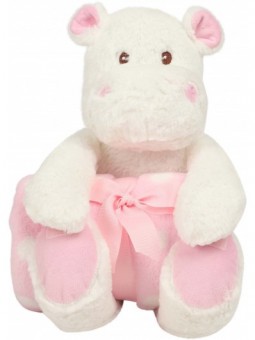 Hippo met fleece dekentje blauw